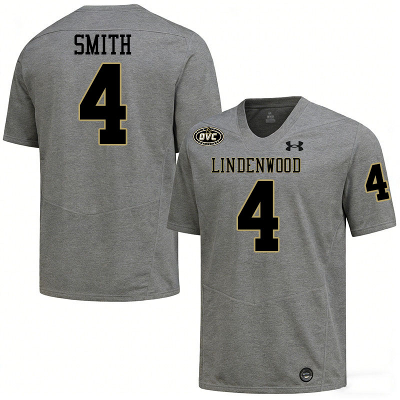 Lindenwood Lions #4 Jalen Smith College Football Jerseys,Uniforms-Grey